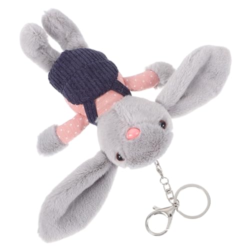 LRXIYODE Weiches Plüsch Kaninchen Schlüsselanhänger mit Langen Ohren Kuscheliges Stofftier in Niedlichem Latzhosen Design Charmantes für Taschen und Rucksackanhänger Dekoration für Zuhause von LRXIYODE
