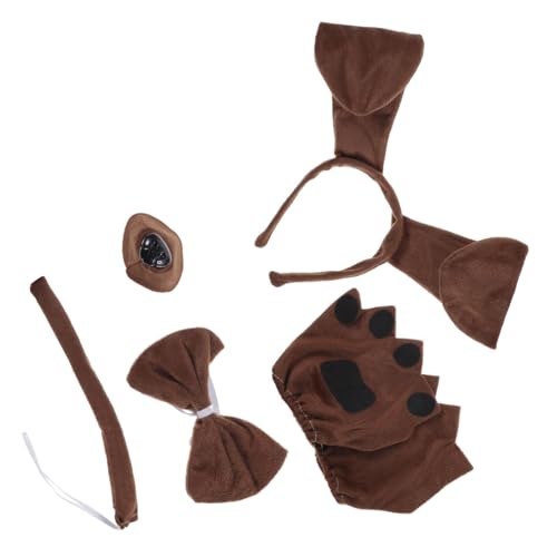 LRXIYODE Welpenkostüm Teilig mit Hundekopfband Pfotenähnlichen Handschuhen Niedlichem Hundegesicht Tierisches Faschingskostüm für Kindergarten Cosplay Party und Kinderfest von LRXIYODE