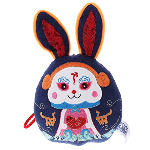 LRXIYODE Wufu Kaninchen Ornament Dekoration Plüschhase Tier Stofftier Neujahrsdekor Plüschkaninchenpuppe Chinesisches Neujahr Kaninchenpuppe Hase Stofftier Tierpuppe Blauer Plüsch von LRXIYODE