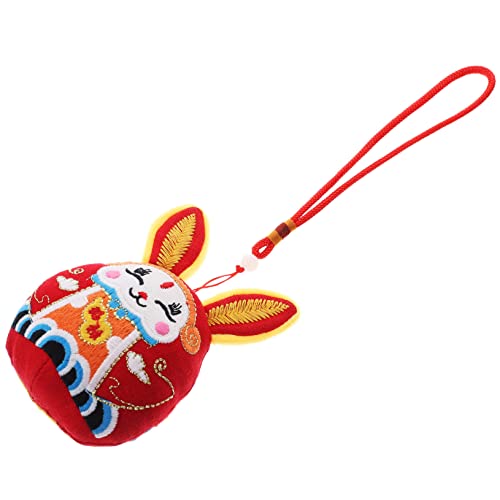 LRXIYODE Wufu-Kaninchen-verzierung Dekorationen Plüsch Maskottchen des Mondjahres Ausgestopft Desktop-kaninchenpuppe Neujahrsdekoration Neujahr Hasen Stofftiere Rot Pp Baumwolle von LRXIYODE