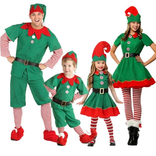 LSFYSZD Elfenkostüm für Erwachsene, Elfenkostüm, Elfenkostüm mit Elfenkleid + Hut + Socken + Gürtel, Weihnachtskostüm für Frauen (Mom, M, Elfenkostüm) von LSFYSZD