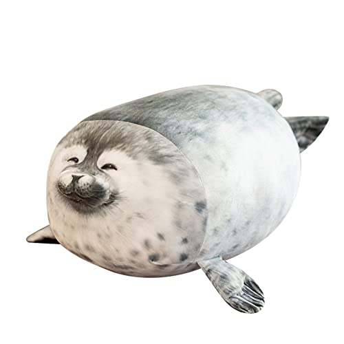 40cm Chubby Blob Seal Pillow, Robbe Kuscheltier Fett Meerestier Kissen Gefülltes Plüschkissen Grau Klecks Siegel Umarmungskissen Stofftier Baumwolle Blob Seal Plüsch Spielzug für Kinder Erwachsene von LSGGTIM