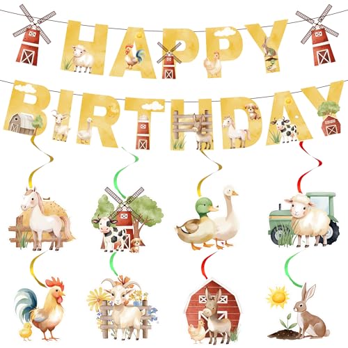 Bauernhof Geburtstag Deko Tiere Party - 10 StüCk Happy Birthday Banner Strudel Bauernhof Tiere Scheune HäNgender Für Babyparty Kinder Bauernhof Tiere Geburtstag Baby Shower Home Deko von LSISIIUYSL