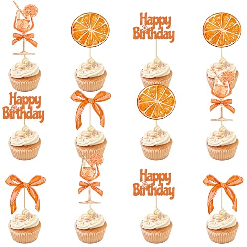 Orangen Deko Geburtstag Cupcake Toppers - 24 StüCk Geburtstag Orangen Glitzer Orange Geburtstagsdeko Frauen MäNner FüR Cocktail Bachelorette Sommer Strandparty Orange Zitrus Party von LSISIIUYSL
