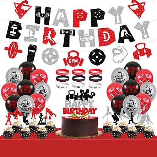 LSJDEER Gym Birthday Party DekoratiEinn – Schwarz Rot Splitter Fitness Party DekoratiEinn mit Glitter Gym Happy Birthday Banner Ballon Armband für Gewichtheber Partyzubehör LSJDEER Gym Birthday Party DekoratiEinn – Schwarz Rot Splitter Fitness Party DekoratiEinn mit Glitter Gym Happy Birthday Banner Ballon Armband für Gewichtheber Partyzubehör von LSJDEER