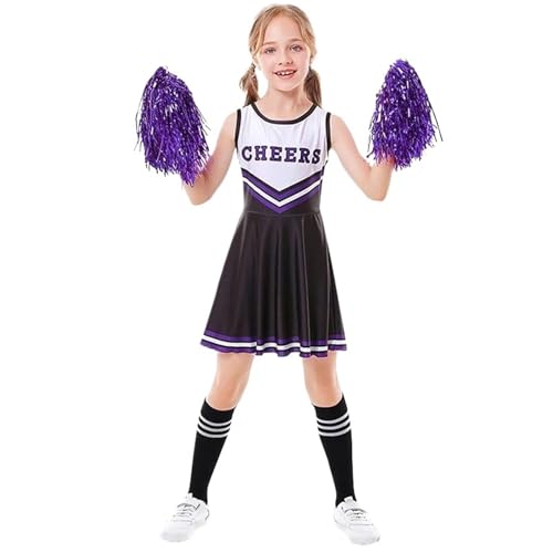 LSNNMU 3-12T Sommer Kinder Tank Top Cheerleading Anzug Brief Druck Slim Fit Kleid Mädchen Leistung Kostüme(Black,150) von LSNNMU