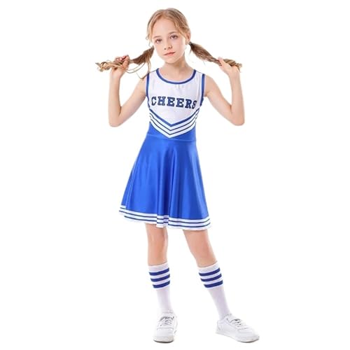 LSNNMU 3-12T Sommer Kinder Tank Top Cheerleading Anzug Brief Druck Slim Fit Kleid Mädchen Leistung Kostüme(Blue,140) von LSNNMU