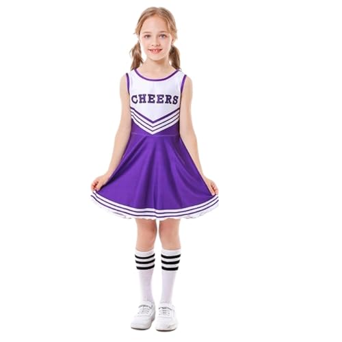 LSNNMU 3-12T Sommer Kinder Tank Top Cheerleading Anzug Brief Druck Slim Fit Kleid Mädchen Leistung Kostüme(Purple,150) von LSNNMU