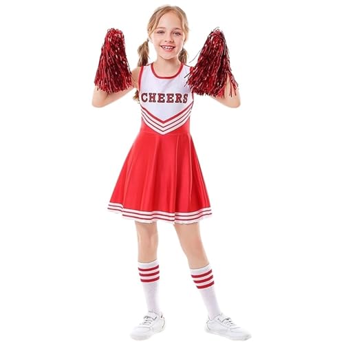 LSNNMU 3-12T Sommer Kinder Tank Top Cheerleading Anzug Brief Druck Slim Fit Kleid Mädchen Leistung Kostüme(Red,140) von LSNNMU