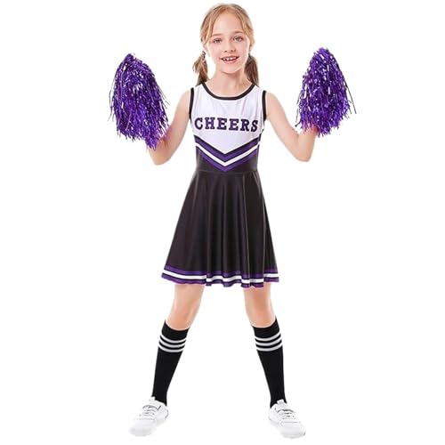 LSNNMU Atmungsaktive Kinder Mädchen Cheerleader Schule Outfits Kleid Phantasie Fußball Uniform(Black,110) von LSNNMU