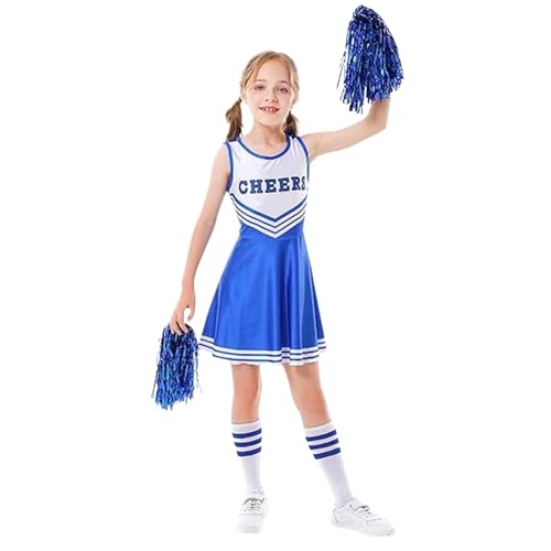 LSNNMU Atmungsaktive Kinder Mädchen Cheerleader Schule Outfits Kleid Phantasie Fußball Uniform(Blue,130) von LSNNMU