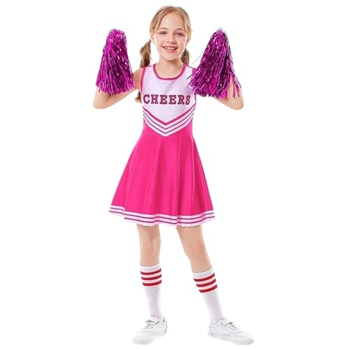 LSNNMU Atmungsaktive Kinder Mädchen Cheerleader Schule Outfits Kleid Phantasie Fußball Uniform(Pink,140) von LSNNMU