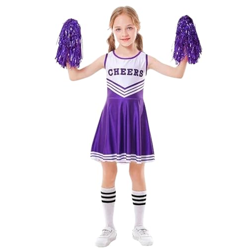 LSNNMU Atmungsaktive Kinder Mädchen Cheerleader Schule Outfits Kleid Phantasie Fußball Uniform(Purple,110) von LSNNMU