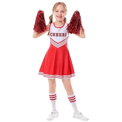 LSNNMU Atmungsaktive Kinder Mädchen Cheerleader Schule Outfits Kleid Phantasie Fußball Uniform(Red,110) von LSNNMU
