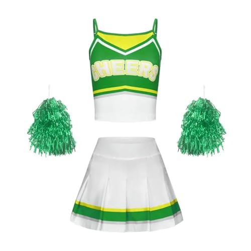 LSNNMU Cheerleader-Kostüm for Schulmädchen, stilvolles, atmungsaktives Outfit, Kleid, Cheerleader-Top und Rock for Mädchen(Green,140) von LSNNMU