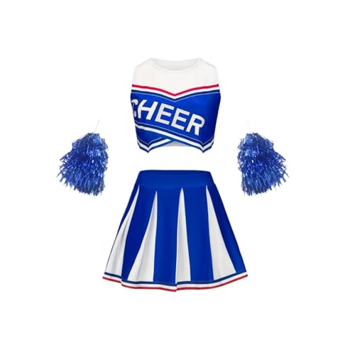LSNNMU Cheerleading Ärmelloses Rock-Set Süße Sport-Kinder-Pompons Performance-Mädchen-Party-Kleidung Zurück zur Schulsaison(Blue,140) von LSNNMU