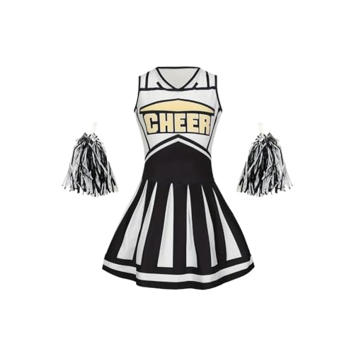 LSNNMU Cheerleading-Kleid, süßes Kinder-Pompons-Performance-Kleid, Mädchen-Ferienparty-Kleidung, Schulanfang(Black,110(4-5Y)) von LSNNMU