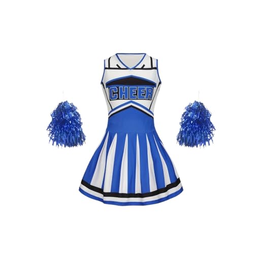 LSNNMU Cheerleading-Kleid, süßes Kinder-Pompons-Performance-Kleid, Mädchen-Ferienparty-Kleidung, Schulanfang(Blue,110(4-5Y)) von LSNNMU