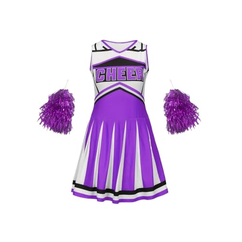 LSNNMU Cheerleading-Kleid, süßes Kinder-Pompons-Performance-Kleid, Mädchen-Ferienparty-Kleidung, Schulanfang(Purple,110(4-5Y)) von LSNNMU
