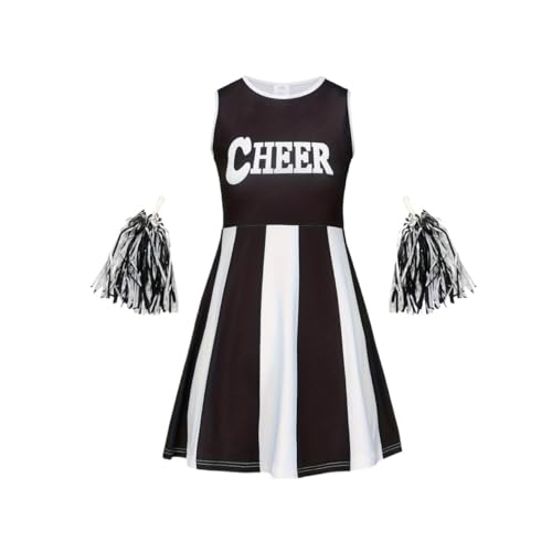 LSNNMU Cheerleading-Kleid, süßes Sport-Kleid mit Pompons for Kinder, Leistung, Mädchen, Urlaubsparty, Kleidung for den Schulanfang(Black,120) von LSNNMU