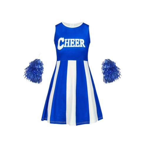LSNNMU Cheerleading-Kleid, süßes Sport-Kleid mit Pompons for Kinder, Leistung, Mädchen, Urlaubsparty, Kleidung for den Schulanfang(Blue,150) von LSNNMU
