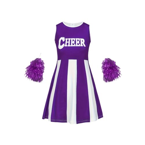 LSNNMU Cheerleading-Kleid, süßes Sport-Kleid mit Pompons for Kinder, Leistung, Mädchen, Urlaubsparty, Kleidung for den Schulanfang(Purple,130) von LSNNMU