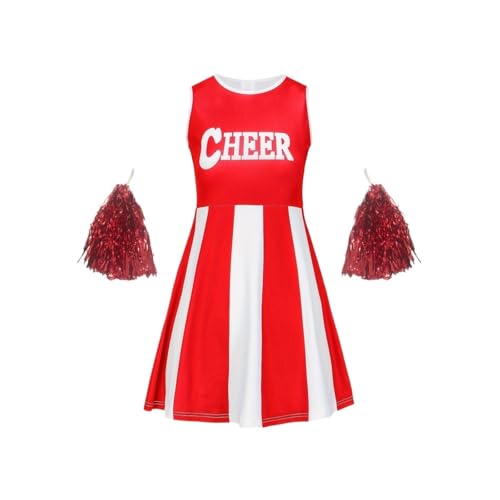 LSNNMU Cheerleading-Kleid, süßes Sport-Kleid mit Pompons for Kinder, Leistung, Mädchen, Urlaubsparty, Kleidung for den Schulanfang(Red,160) von LSNNMU