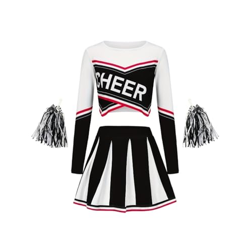 LSNNMU Cheerleading-Rock-Set, süße Sport-Pompons for Kinder, Performance, Mädchen, Urlaubsparty, Kleidung for den Schulanfang(Black,130) von LSNNMU