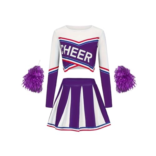 LSNNMU Cheerleading-Rock-Set, süße Sport-Pompons for Kinder, Performance, Mädchen, Urlaubsparty, Kleidung for den Schulanfang(Purple,140) von LSNNMU