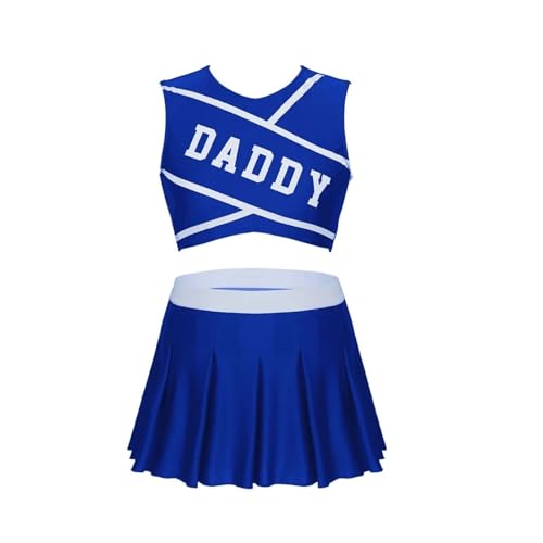 LSNNMU Damen Cheerleader Kostüm Uniform Outfit Stehkragen Crop Top mit Mini Faltenröcken Karneval Cheerleading Anzug(Blue C,M) von LSNNMU