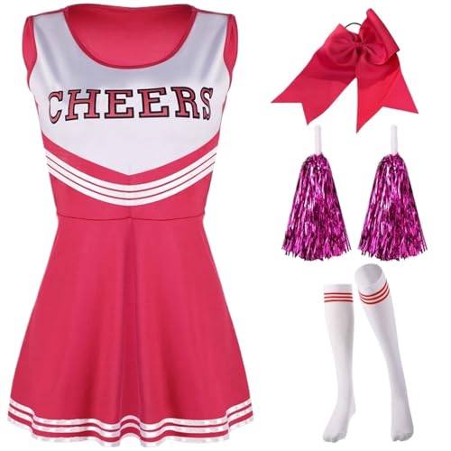 LSNNMU Damen-Kleidersets Cheerleading-Kleiderkostüme Cheerleading-Performance-Kostüme Cheerleading-Uniformen for Partybedarf(Hot Pink,S) von LSNNMU