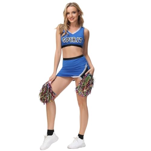 LSNNMU Erwachsene Fußball Cheerleading Uniform Damen Bühne Leistung Kurzen Rock Kostüm(Blue,S) von LSNNMU