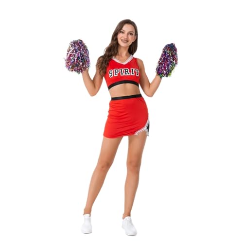 LSNNMU Erwachsene Fußball Cheerleading Uniform Damen Bühne Leistung Kurzen Rock Kostüm(Red,M) von LSNNMU