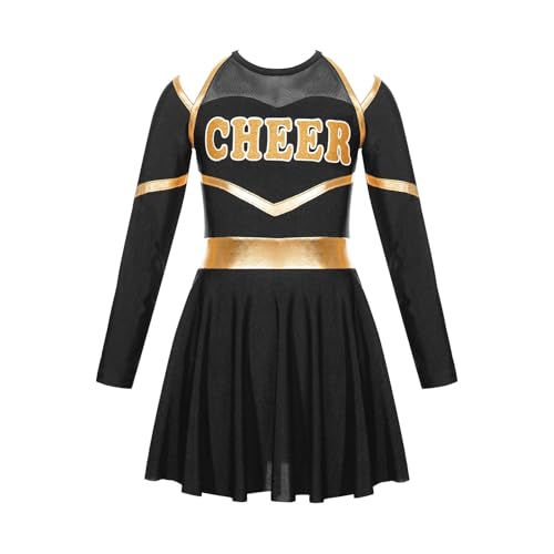 LSNNMU Kinder Cheerleader Kostüme Schule Mädchen Cheerleading Uniform Kleid Jubeln Team Kleidung Sets for Tanzen Wettbewerb(Black,8) von LSNNMU
