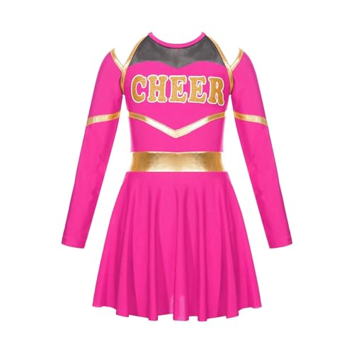 LSNNMU Kinder Cheerleader Kostüme Schule Mädchen Cheerleading Uniform Kleid Jubeln Team Kleidung Sets for Tanzen Wettbewerb(Hot Pink,14) von LSNNMU