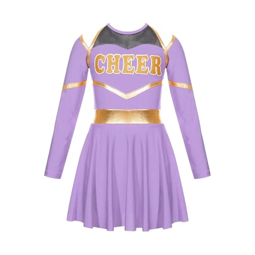 LSNNMU Kinder Cheerleader Kostüme Schule Mädchen Cheerleading Uniform Kleid Jubeln Team Kleidung Sets for Tanzen Wettbewerb(Light Purple,6) von LSNNMU