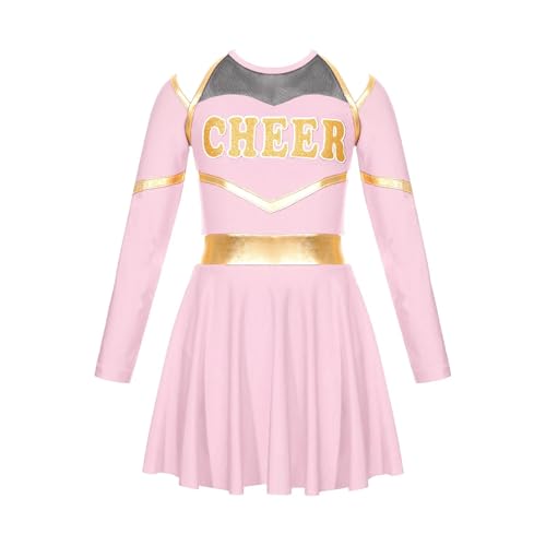 LSNNMU Kinder Cheerleader Kostüme Schule Mädchen Cheerleading Uniform Kleid Jubeln Team Kleidung Sets for Tanzen Wettbewerb(Pink,16) von LSNNMU