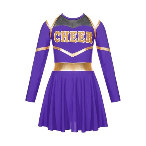 LSNNMU Kinder Cheerleader Kostüme Schule Mädchen Cheerleading Uniform Kleid Jubeln Team Kleidung Sets for Tanzen Wettbewerb(Purple,6) von LSNNMU
