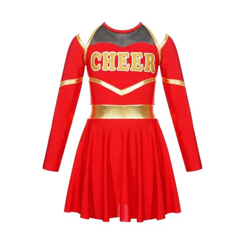 LSNNMU Kinder Cheerleader Kostüme Schule Mädchen Cheerleading Uniform Kleid Jubeln Team Kleidung Sets for Tanzen Wettbewerb(Red,8) von LSNNMU
