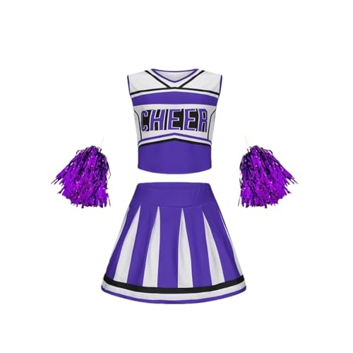 LSNNMU Kinder-Cheerleading-Uniform, ärmelloser kurzer Rock, Tanzbekleidungsset for Schulmädchen, bezauberndes Cheerleader-Outfit for die Schule(Purple,150cm) von LSNNMU