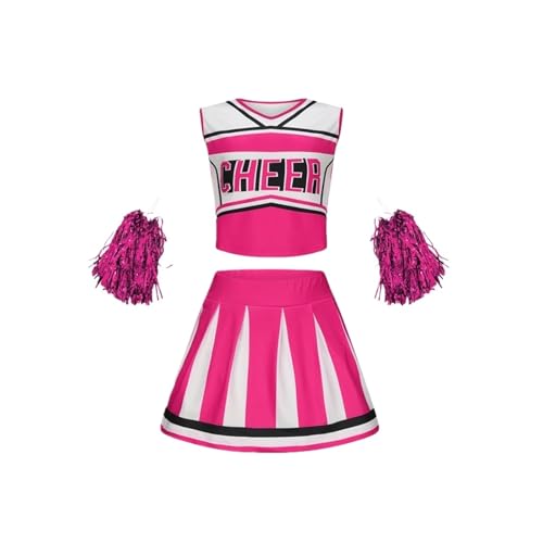 LSNNMU Kinder-Cheerleading-Uniform, ärmelloser kurzer Rock, Tanzbekleidungsset for Schulmädchen, bezauberndes Cheerleader-Outfit for die Schule(Rose red,130cm) von LSNNMU