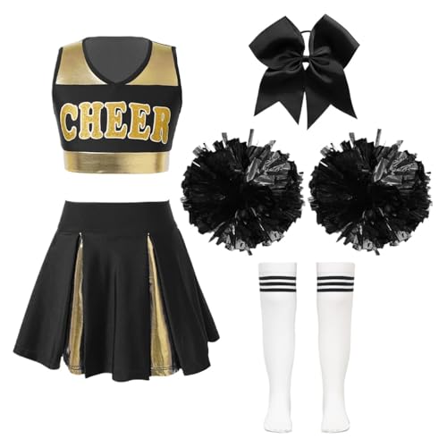 LSNNMU Kinder Mädchen Cheerleading Tanz-Outfits Ärmelloses V-Ausschnitt Crop Top mit Faltenrock Halloween Cheerleader Performance Kostüme(14) von LSNNMU