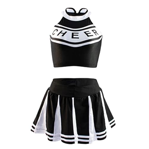 LSNNMU Klassisches High School Cheerleader-Kostüm for Schüler, Sportuniform, sportlich, Karnevalsparty, Kostüm(Black,XL) von LSNNMU