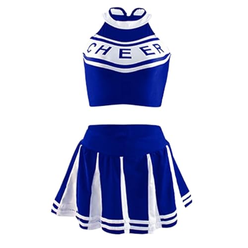 LSNNMU Klassisches High School Cheerleader-Kostüm for Schüler, Sportuniform, sportlich, Karnevalsparty, Kostüm(Blue,XL) von LSNNMU