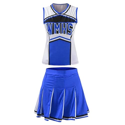 LSNNMU Klassisches High School Cheerleader-Kostüm for Schüler, Sportuniform, sportlich, Karnevalsparty, Kostüm(Blue 02,L) von LSNNMU