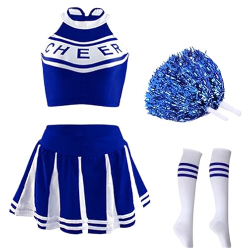 LSNNMU Klassisches High School Cheerleader-Kostüm for Schüler, Sportuniform, sportlich, Karnevalsparty, Kostüm(Blue Set,M) von LSNNMU