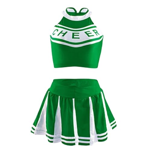 LSNNMU Klassisches High School Cheerleader-Kostüm for Schüler, Sportuniform, sportlich, Karnevalsparty, Kostüm(Green,L) von LSNNMU