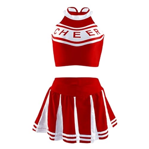 LSNNMU Klassisches High School Cheerleader-Kostüm for Schüler, Sportuniform, sportlich, Karnevalsparty, Kostüm(Red,M) von LSNNMU