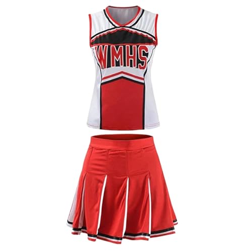 LSNNMU Klassisches High School Cheerleader-Kostüm for Schüler, Sportuniform, sportlich, Karnevalsparty, Kostüm(Red 02,XL) von LSNNMU
