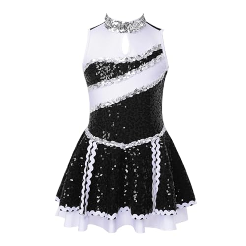 LSNNMU Mädchen Glänzende Pailletten Cheerleading Uniform Ballett Gymnastik Trikot Kleid for Tanzen Wettbewerb Kinder Eiskunstlauf(Black,16) von LSNNMU